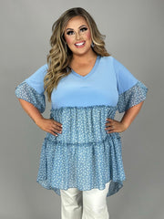 SALE!! 30 CP-B {All Dolled Up} Blue Ditsy Floral  Chiffon Tunic PLUS SIZE 1X 2X 3X 4X 5X 6X