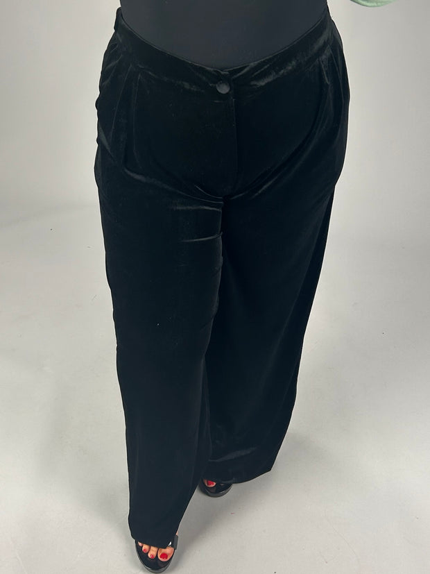 BT-E {On The Go} Umgee Black Velvet Wide Leg Pants PLUS SIZE XL 1X 2X