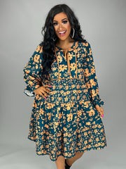 SALE!!  16 PQ {My Own Story} Umgee Teal Green Floral Tiered Dress PLUS SIZE XL 1X 2X