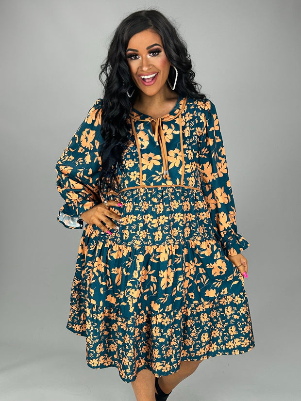 SALE! 16 PQ {My Own Story} Umgee Teal Green Floral Tiered Dress PLUS SIZE XL 1X 2X