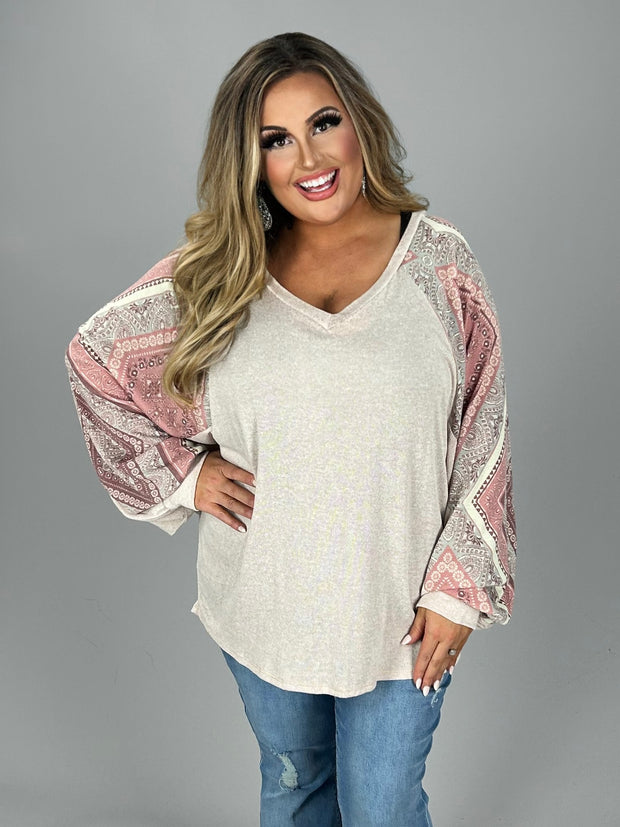 39 CP-W {Burning Love} Blush Mauve Contrast Top PLUS SIZE XL 2X 3X