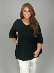 SALE!! 29 SQ {Capture Simplicity} Black Babydoll V-Neck Top EXTENDED PLUS 1X 2X 3X 4X 5X