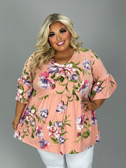 SALE!! 39 PSS {Chance To Charm} Blush Floral V-Neck Babydoll Top EXTENDED PLUS SIZE 3X 4X 5X