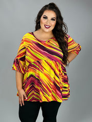 SALE!! 52 PQ-A {Hotter Than The Sun} Yellow Print V-Neck Babydoll Top EXTENDED PLUS SIZE 3X 4X 5X