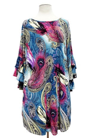 SALE!! 52 PQ {Absolutely Elegant} Teal Paisley Feather Print Tunic PLUS SIZE XL 2X 3X