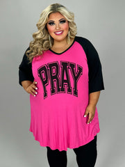 48 GT {Curvy Pray} Fuchsia/Black "Pray" Graphic Tee CURVY BRAND!!!  EXTENDED PLUS SIZE XL 2X 3X 4X 5X 6X (May Size Down 1 Size)