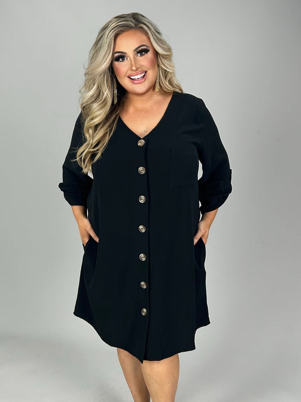 50 SQ-B (Stepping Out) Black Button Up Dress 1x 2X 3x Plus Size