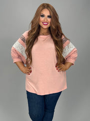 SALE!! 26 CP-D {Easy Street} Mauve Top w/Floral Print Sleeves PLUS SIZE 1X 2X 3X