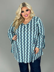 94 PSS {Working An Angle} Mint/Ivory Geo Print V-Neck Top EXTENDED PLUS SIZE 3X 4X 5X