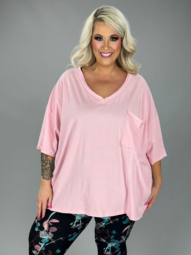 27  SSS {Happy As Can Be} Dusty Pink V-Neck Top w/Pocket PLUS SIZE 1X 2X 3X