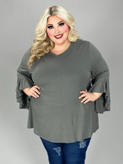 93 SQ {Simple Values} Gray V-Neck Top w/ Ruffle Sleeves EXTENDED PLUS SIZE 4X 5X 6X