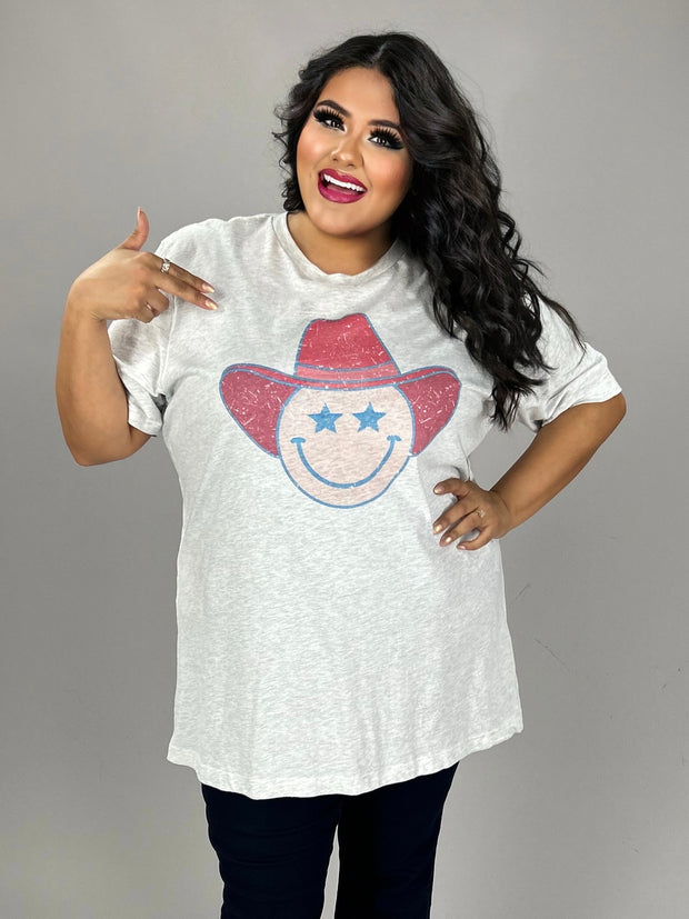 SALE!! 31 GT-C {Cowboy Smiley} Ash Grey Graphic Tee PLUS SIZE 3X