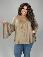 43 SLS-A {The Poet In You} Mocha V-Neck Babydoll Top PLUS SIZE 1X 2X 3X