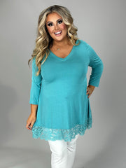 SALE!! SD-M (Just Amazing) Ash Mint V-Neck Tunic With Lace Hem PLUS SIZE 1X 2X 3X