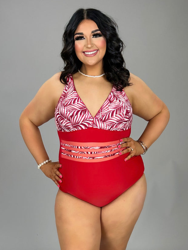 SALE!! SWIM {Hawaiian Tropics} Red & White Printed Swimsuit