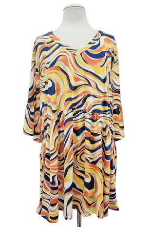 SALE!! 68 PSS {Hearts Move On} Orange/Yellow Swirl Babydoll V-Neck Top  EXTENDED PLUS 3X 4X 5X