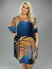 SALE!! 52 PSS-N {Urban Adventures} Navy Orange Print Dress EXTENDED PLUS SIZE 3X 4X 5X