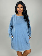 OS-i "UMGEE" Blue Mineral Washed Tunic with Cutout Sleeve