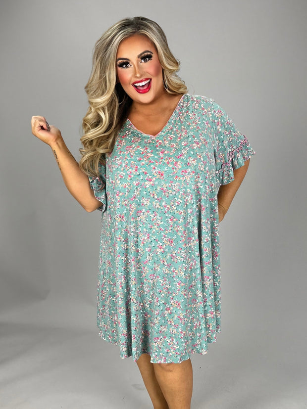 SALE!! 49 PSS-D {Easy To Love} Teal Floral Soft Dress PLUS SIZE 1X 2X 3X