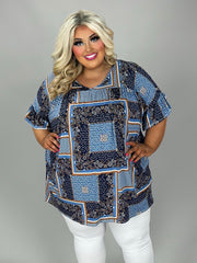 59 PSS {Fond Of You} Navy Paisley Patchwork V-Neck Top EXTENDED PLUS SIZE 4X 5X 6X