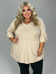 SALE!! 73 SQ {Capture Simplicity} Lt. Taupe V-Neck Babydoll Top EXTENDED PLUS SIZE 3X 4X 5X