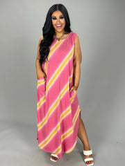 LD-X {Big Adventure} Cranberry Stripe Print Maxi Dress PLUS SIZE 1X 2X 3X