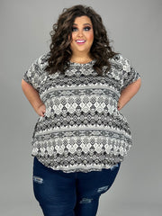 43 PSS {Hidden Treasure} Black/Ivory Tribal Print Top EXTENDED PLUS SIZE 3X 4X 5X