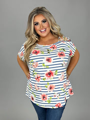 63 OS-A {Sweet Remarks} Off-Shoulder  Floral Striped Top PLUS SIZE XL 2X 3X