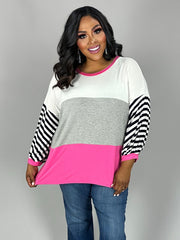 SALE!! 31 CP {Mind Your Manners} H. Grey Fuchsia Striped Top PLUS SIZE XL 2X 3X