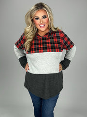 23 HD-F {In Perfect Order} Red Plaid Grey Hoodie PLUS SIZE XL 2X 3X