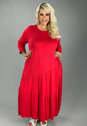 LD-A  {Always Appropriate} Red Tiered Midi Dress PLUS SIZE 1X 2X 3X