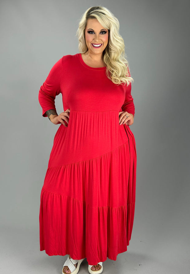 LD-A {Always Appropriate} Red Tiered Midi Dress PLUS SIZE 1X 2X 3X