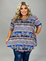 62 PSS {Best Case Scenario} Blue Floral Stripe Print Top EXTENDED PLUS SIZE 3X 4X 5X