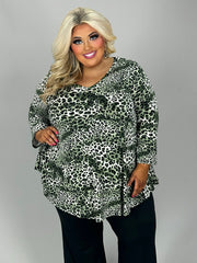 SALE!! 33 PQ {Alluring Attraction} Green Leopard V-Nieck Top EXTENDED PLUS SIZE 3X 4X 5X