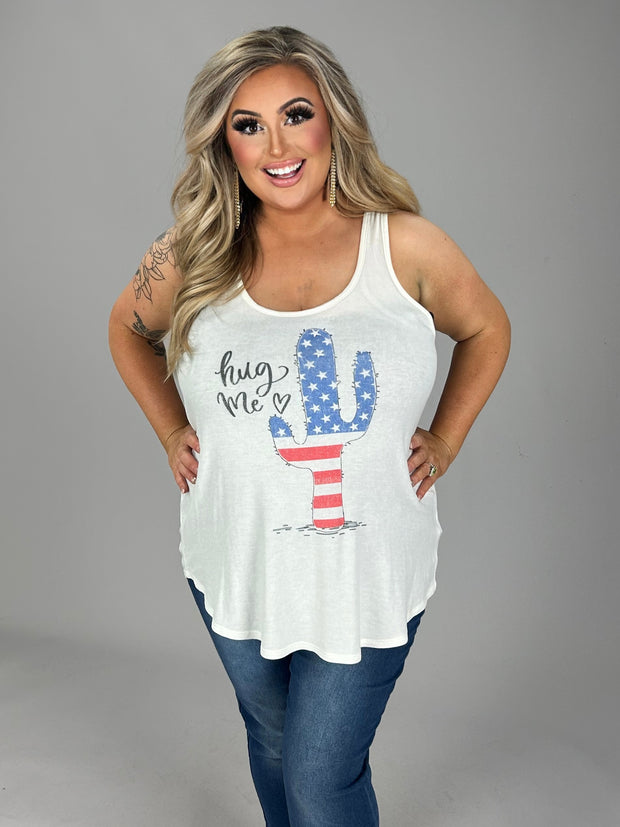 66 GT-D {Cutie Cactus} Patriotic Catcus Graphic Tee Sleeveless PLUS SIZE 1X 2X 3X