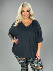 27 SSS {Happy As Can Be} Charcoal V-Neck Top w/Pocket PLUS SIZE 1X 2X 3X