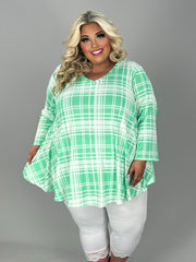 62 PQ {More Than Happy} Neon Green Plaid V-Neck Top EXTENDED PLUS SIZE 3X 4X 5X