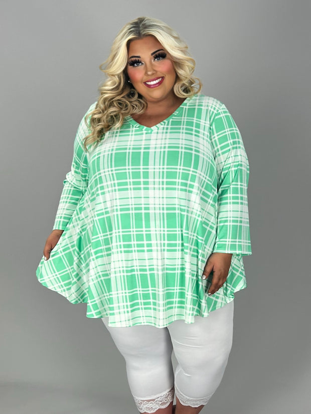 62 PQ {More Than Happy} Neon Green Plaid V-Neck Top EXTENDED PLUS SIZE 3X 4X 5X