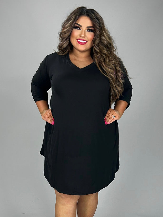 29 SQ {My Go To} Black V-Neck Dress w/Pockets EXTENDED PLUS SIZE 1X 2X 3X 4X 5X