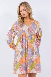 SALE!! 52 PQ {Beautiful Routine} Blue/Peach Mixed Print Dress PLUS SIZE 1X 2X 3X