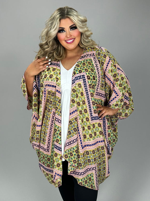 58 OT-K {Come Away With Me} Multi-Color Print Kimono EXTENDED PLUS SIZE 3X 4X 5X