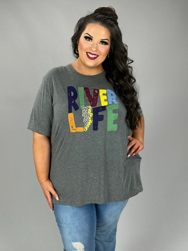 52 GT-I {River Life} Deep Heather Grey Graphic Tee PLUS SIZE 3X