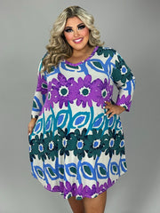 30 PQ {Feeling So Fun} Purple/Multi Large Floral V-Neck Dress EXTENDED PLUS SIZE 3X 4X 5X