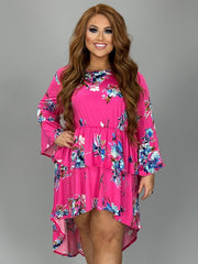 LD-Y {Making Big Moves} Fuchsia Floral High/Low Tunic PLUS SIZE 1X 2X 3X