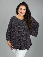 SALE!! 26 PQ {Easy To Believe} Black V-Neck Top w/Ivory/Fuchsia Dots EXTENDED PLUS SIZE 3X4X 5X