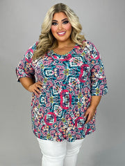 77 PQ-R {Dreams Of Color} Fuchsia Mint Printed Babydoll Top EXTENDED PLUS SIZE 3X 4X 5X