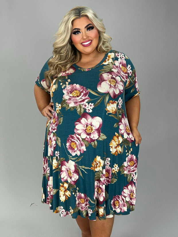 16 PSS-D {My Garden Grows} Hunter Green Floral V-Neck Dress EXTENDED PLUS SIZE 3X 4X 5X