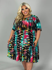 80 PSS {No Two Alike} Black/Teal Print Tiered Dress EXTENDED PLUS SIZE 1X 2X 3X 4X 5X