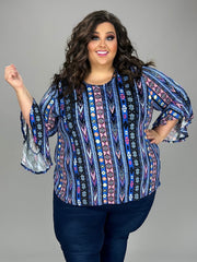 32 PQ {Ticket To Fun} Royal Blue Tribal Print Top EXTENDED PLUS SIZE 4X 5X 6X