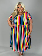 SALE!! 42 PSS-E {Endlessly Obsessed} Multi-Color Stripe Print Dress EXTENDED PLUS SIZE 1X 2X 3X 4X 5X